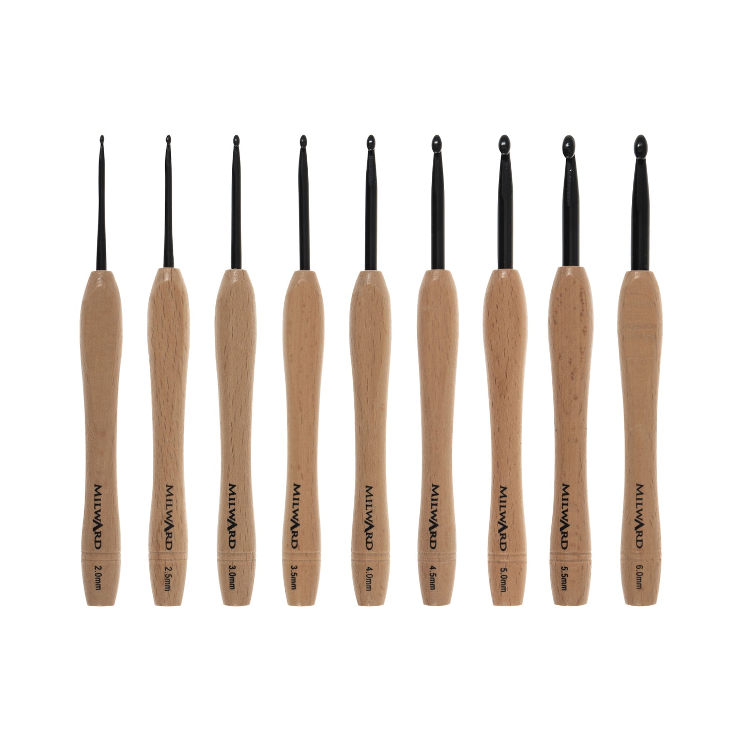 Crochet Hook Set Beech Wooden Handle Milward 2.00mm-6.00mm