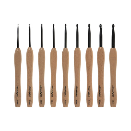 Crochet Hook Set Beech Wooden Handle Milward 2.00mm-6.00mm